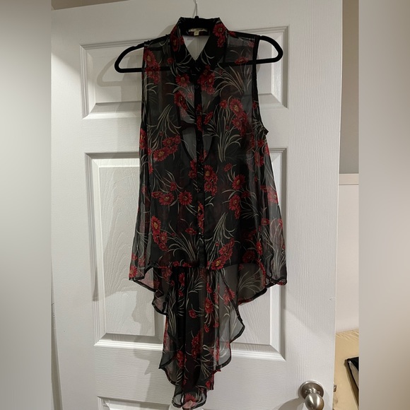 Cecico L-XL dark floral layering top button down dark aesthetic - Picture 1 of 8